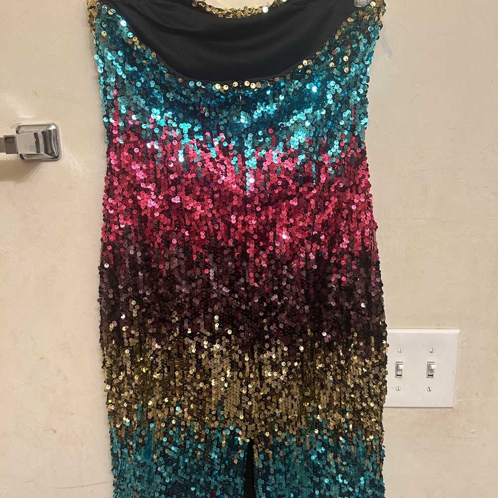 Rainbow sequins strapless dress large - Picture 2 of 8